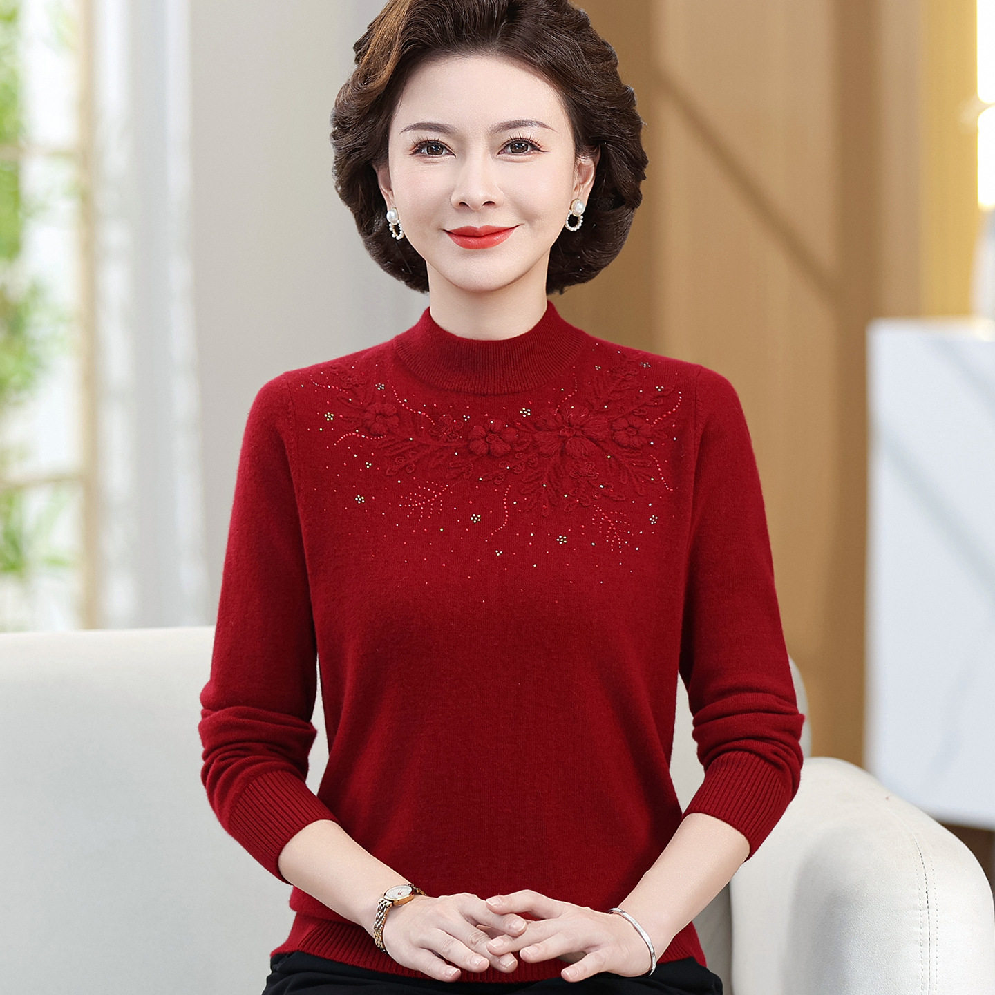 香迪莎妈妈装100%纯羊毛衫毛毛衣