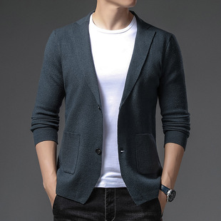 秋季新款男士西服外套青年男式修身韩版纯色针织毛衣小西服批发