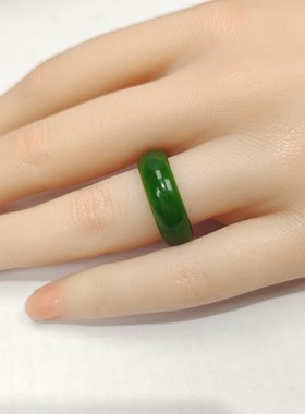 仿制和田碧玉菠菜绿戒指指环乳化玻璃戒指外蒙料防弹手镯抗摔耐造