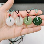 仿和田白玉碧玉菠菜绿晴水色平安扣 乳化玻璃抗摔外蒙料百搭吊坠