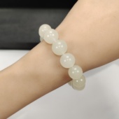 百搭手串 仿和田白玉手链 乳化玻璃抗摔耐造青白色手链 仿真度高