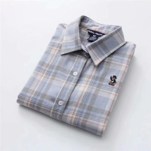 内搭宽松韩版 春秋款 复古纯棉学生衬衣百搭 女长袖 小熊磨毛格子衬衫