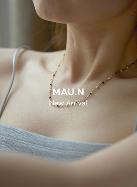 Mau.N8月上新小众小彩珠18K镀金金属黑白彩色复古细锁骨项链chock