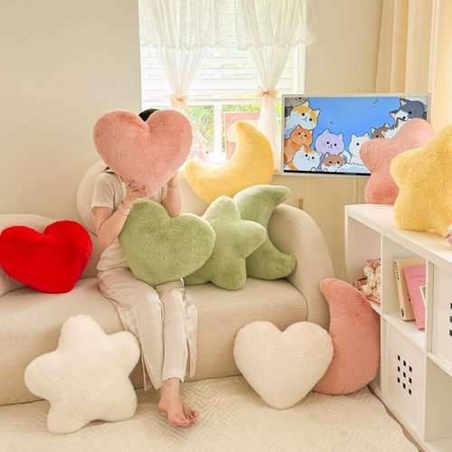 ins风星星月亮装饰抱枕客厅沙发靠垫毛绒简约飘窗摆件靠枕少女心