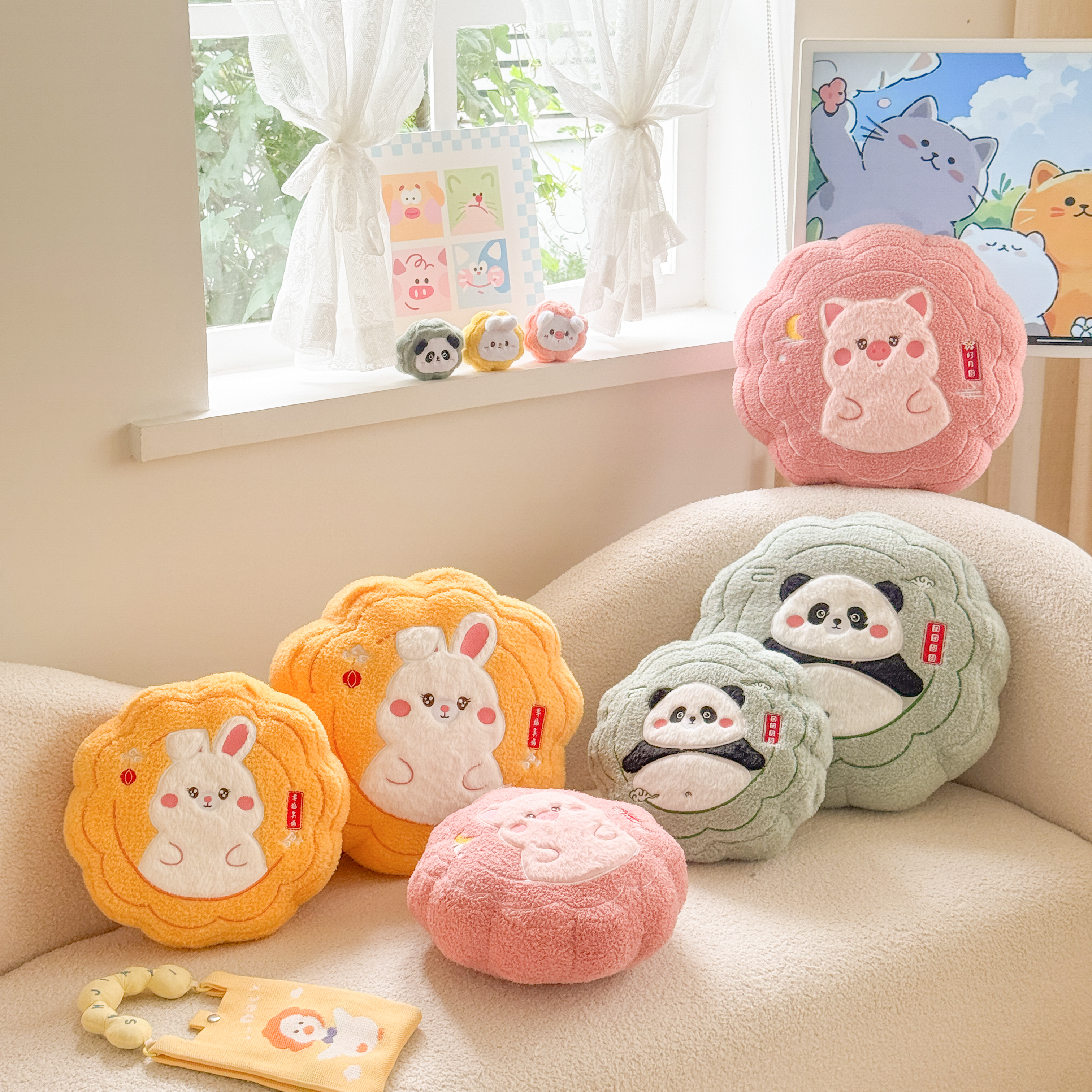 卡通圆形动物抱枕沙发客厅女生睡觉毛绒创意装饰枕头靠垫靠枕飘窗
