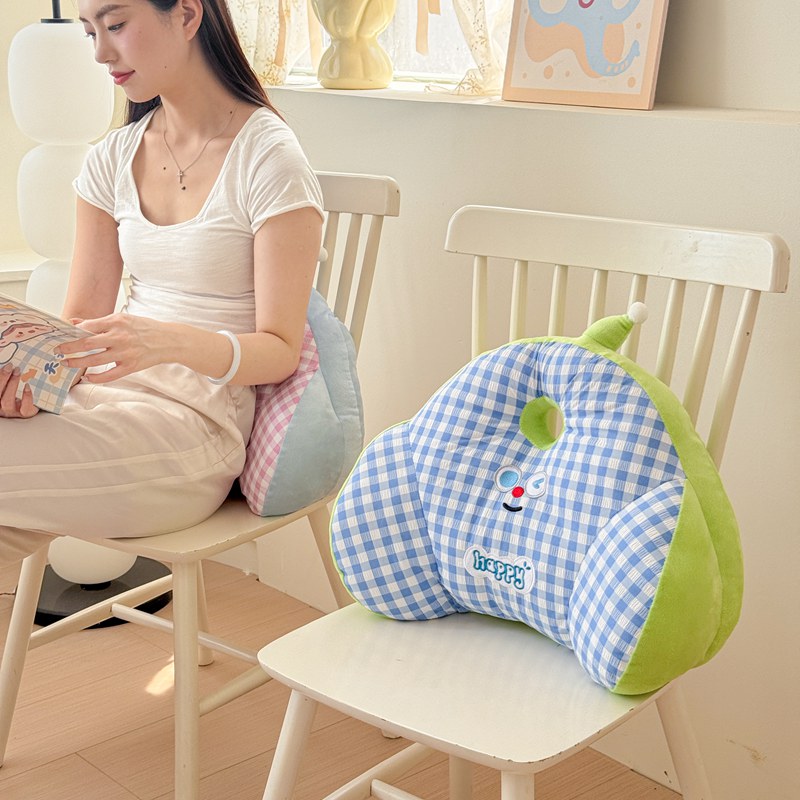 多巴胺夏季格子布腰靠办公室久坐护腰靠枕座椅子靠垫沙发床上抱枕