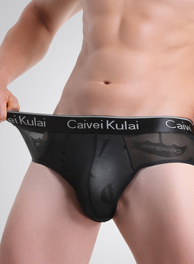 男士内裤三角裤冰丝网纱性感透明短裤夏天夏季本命年大红色νckν