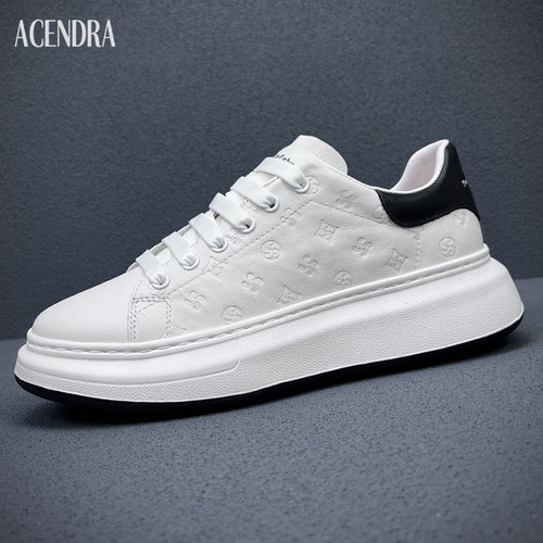 ACENDRA 男士奢品头层牛皮鞋男鞋新款运动真皮厚底休闲皮鞋小白鞋