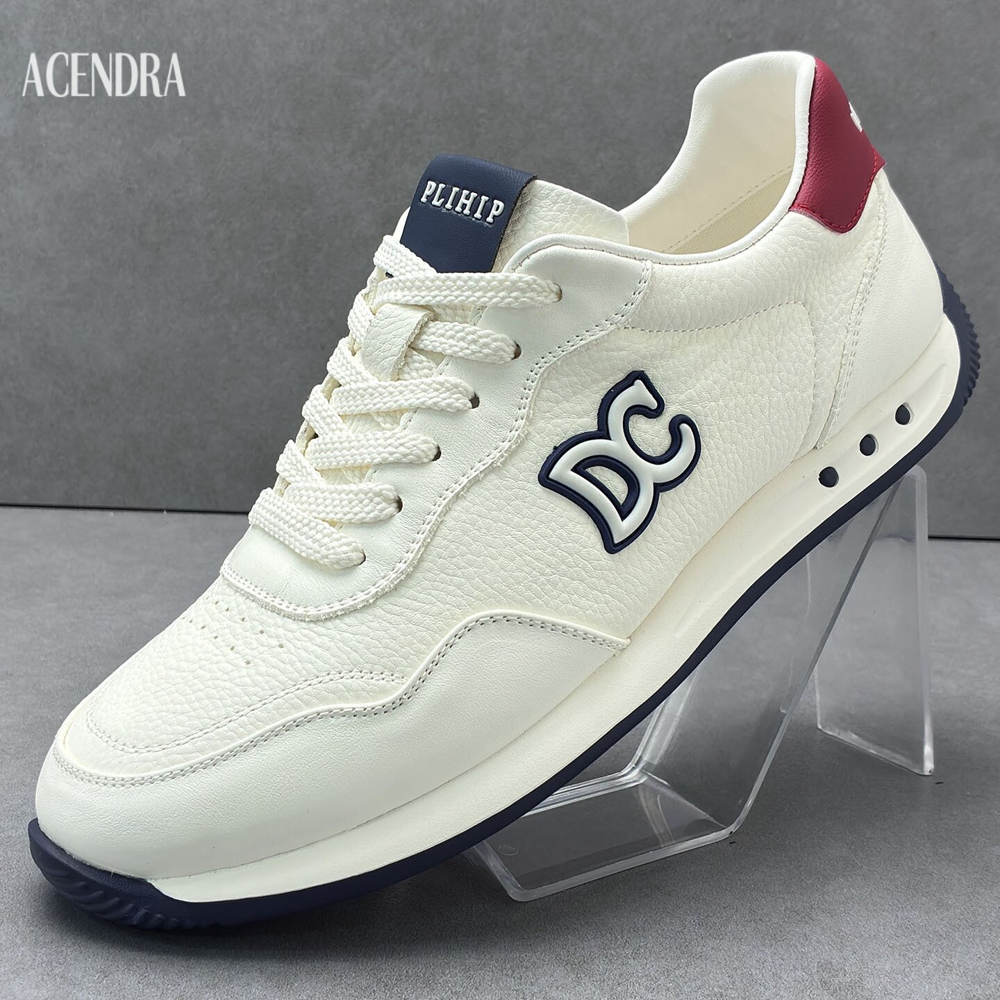 ACENDRA 头层牛皮白色轻便运动休闲鞋春季新款百搭一脚蹬德训鞋
