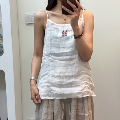 【羽翎】夏季新款苎麻喜字女士背心打底吊带 612