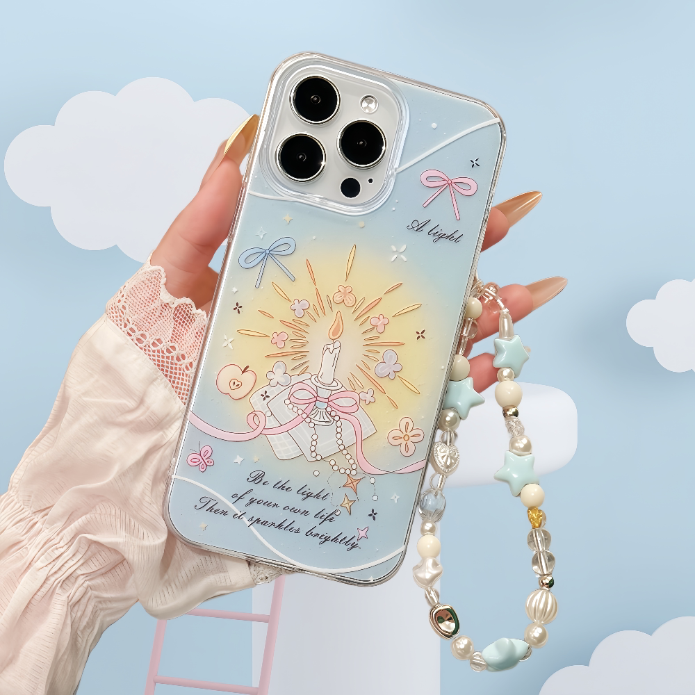 闪粉云台蜡烛蝴蝶结适用于苹果16promax手机壳iPhone16新款16plus新款15创意14个性13女款12手链11短绳挂饰PM