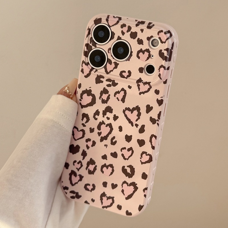 甜酷爱心粉豹纹适用苹果17promax防摔iPhone16promax软壳15新款女14高颜值小众13好看时尚12个性网红高级日韩