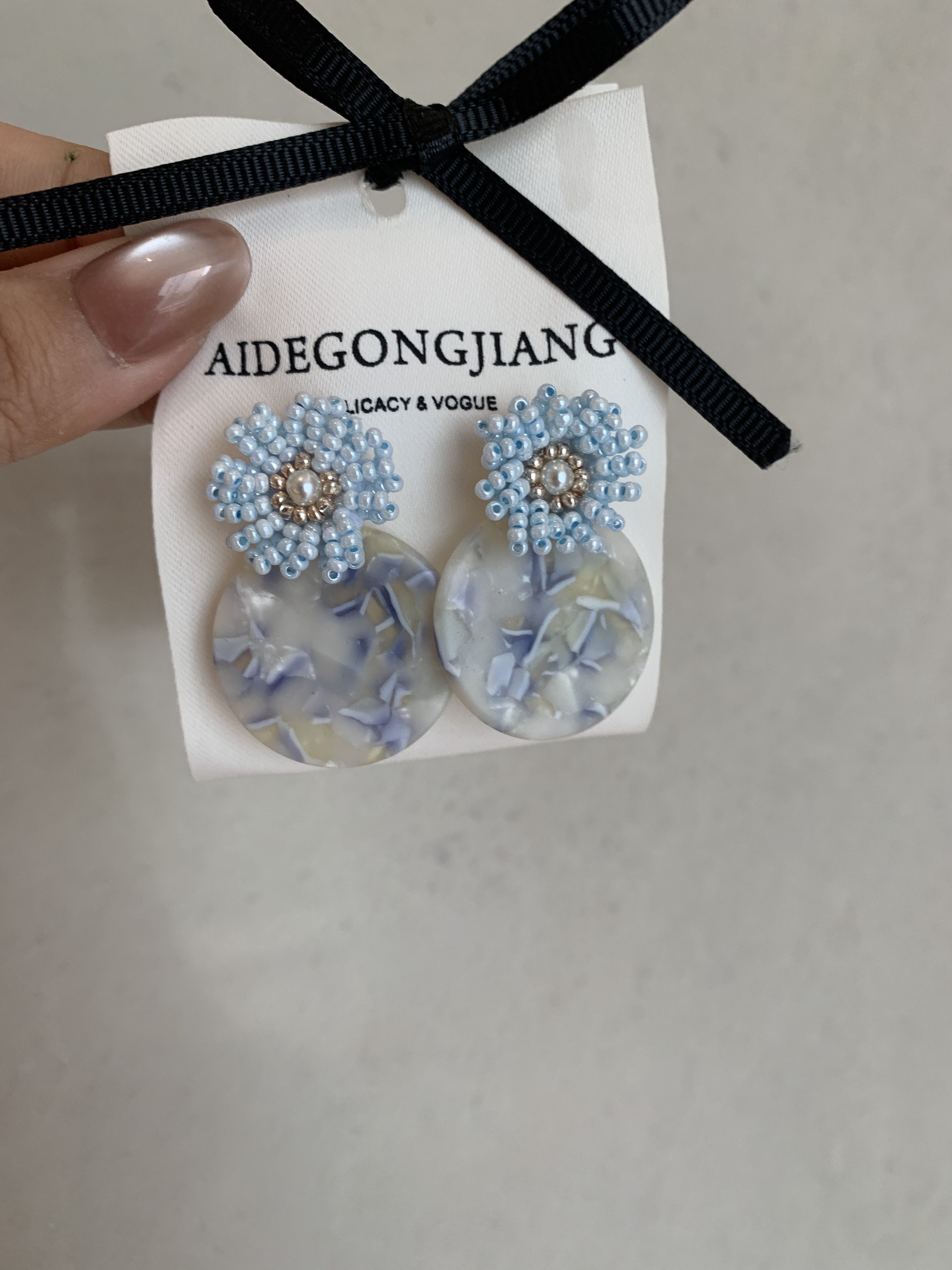 新品Atelier Koa 本期最爱蓝色醋酸串珠花朵耳环