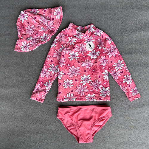 女童长袖分体防晒锦纶游泳衣