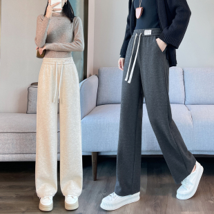 秋冬加绒加厚高腰香蕉裤 女宽松休闲裤 女 直筒阔腿裤 人字纹毛呢窄版