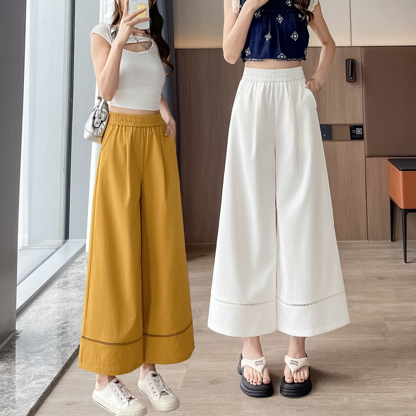 高腰垂感九分休闲阔腿裤女夏薄款图片
