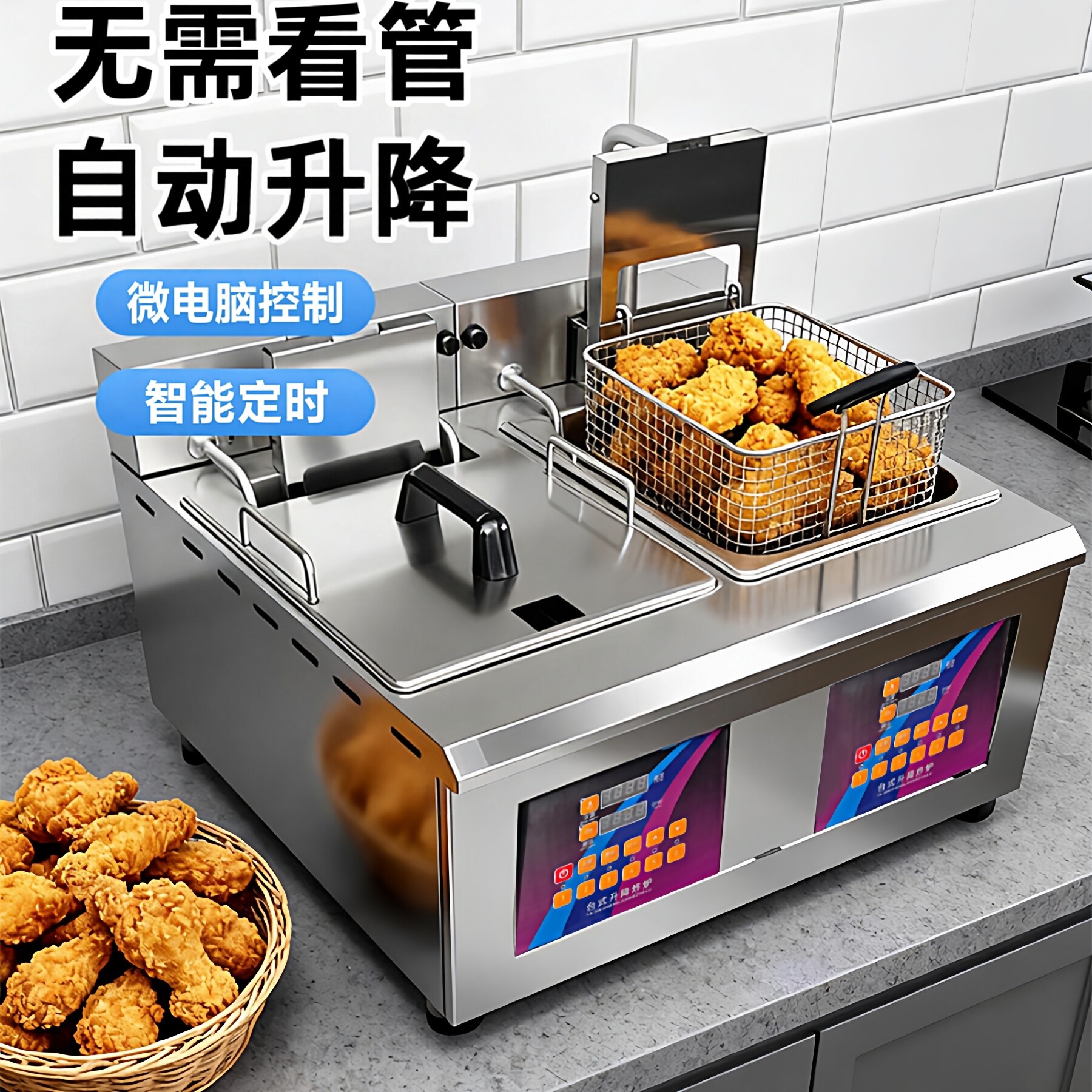亿诚商用双缸恒温定时炸串机