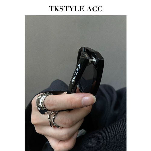 TKSTYLEACC INS Блог Основная модель мода Metal European и American Simple Curve Double -Layer Design Satching Ring Кольцо
