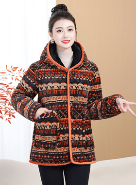 冬季女短款连帽民族风小香风加绒加厚款修身保暖棉袄外套棉衣罩衣