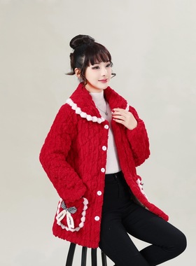 新款可爱年轻人小香风短款外套女冬季加绒加厚棉袄洋气棉衣棉服