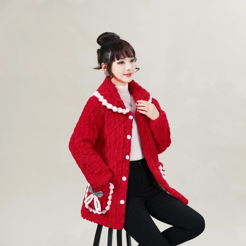 短款小香风加绒加厚可爱宽松棉服