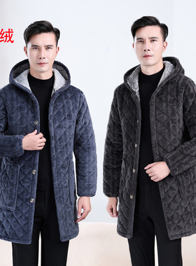特厚高品质加绒加厚中长款男棉服冬季罩衣宽松外套耐脏保暖工作服