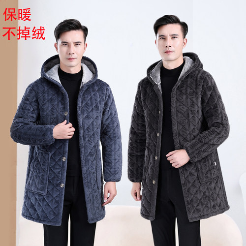 特厚高品质加绒加厚中长款男棉服冬季罩衣宽松外套耐脏保暖工作服
