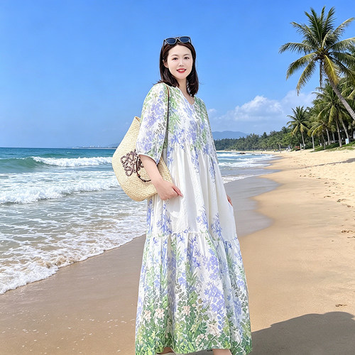 棉绸碎花法式复古A字裙