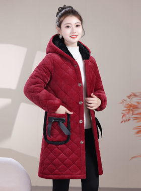 冬季新款中长款加绒加厚外套保暖大褂棉服棉衣时尚外穿棉袄罩衣女