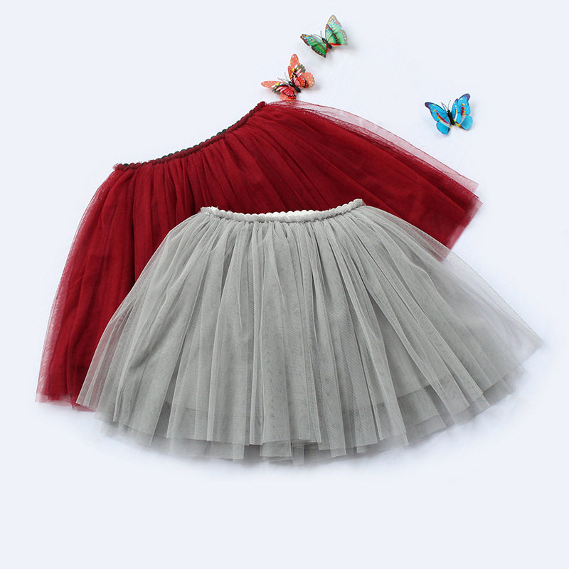 女童漂亮灰色蓬蓬纱短裙元旦幼儿园演出半身裙公主多色层女孩红色