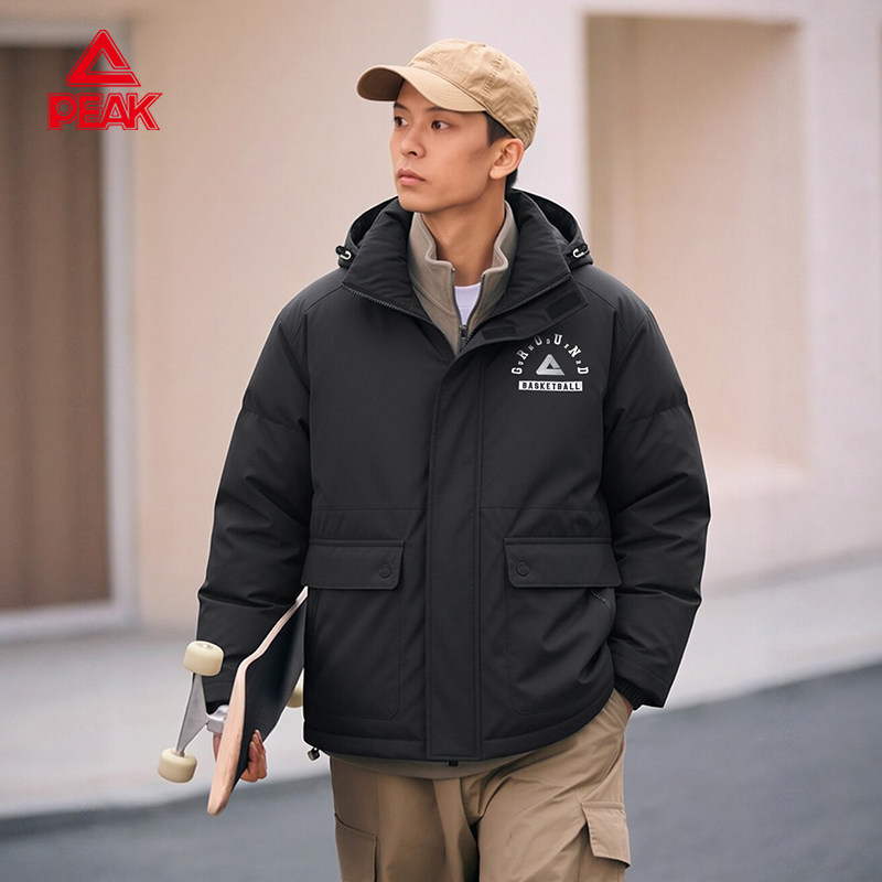 匹克三防中长女连帽驭雪羽绒服男