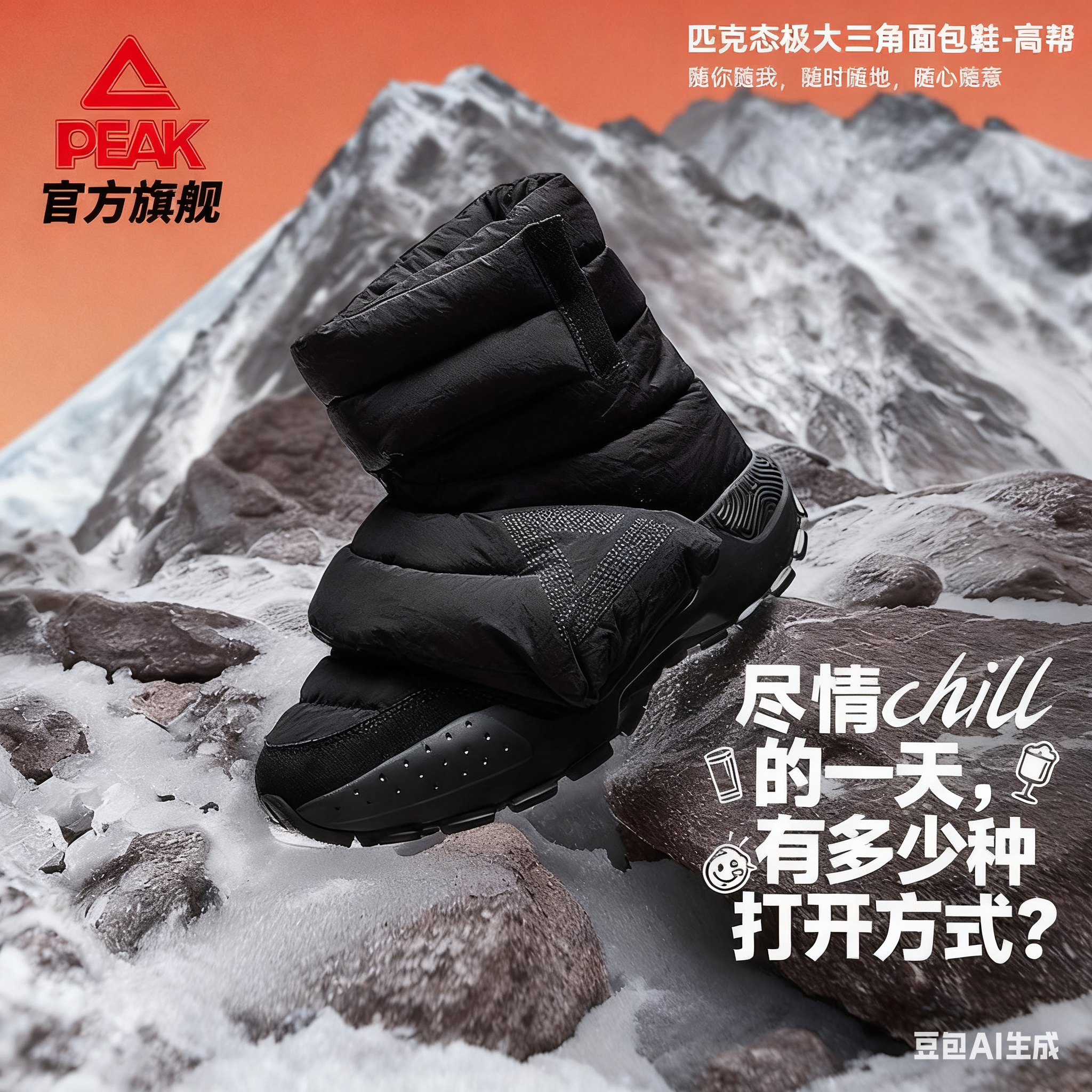 匹克态极大三角面包棉鞋男一脚蹬