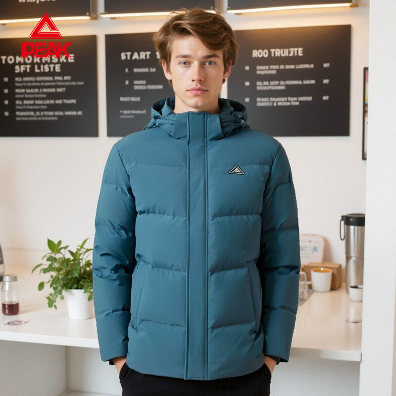 匹克运动保暖连帽户外男羽绒服