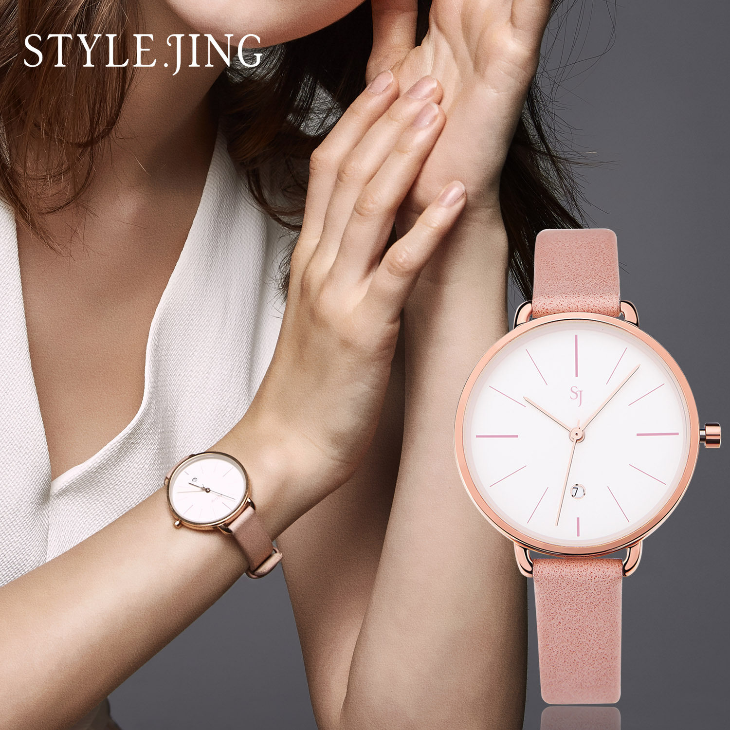 静风格忆她优雅气质真皮表带手表配饰时尚饰品3度生活防水设计女