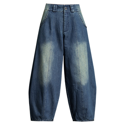 牛仔裤女阔腿九分高腰八分灯笼裤