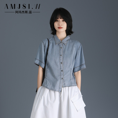 2025夏季新款垂感天丝牛仔衬衫女