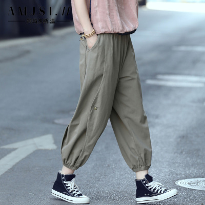 纯棉灯笼裤女夏休闲文艺阔腿束口