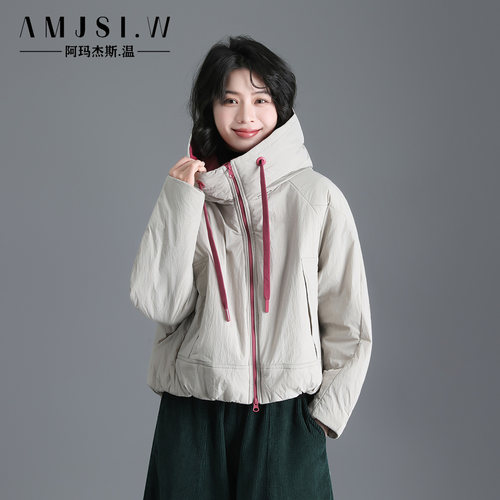 原创设计羊毛内胆棉衣女撞色加厚