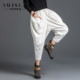 女八分2025秋冬新款 灯芯绒垮裤 大码 灯笼裤 显瘦文艺条绒哈伦裤 白色