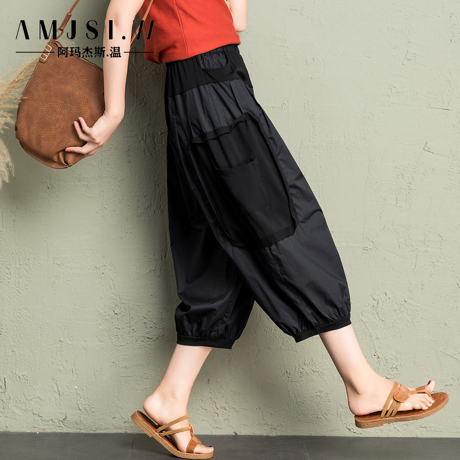 灯笼裤女八分纯棉高腰垂感哈伦裤夏薄款束口休闲裤显瘦百搭阔腿裤