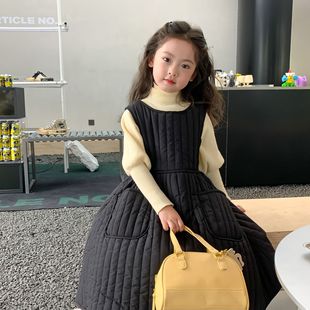 裙子洋气背心裙夹棉保暖小女孩公主裙 儿童韩版 女童连衣裙冬季 新款
