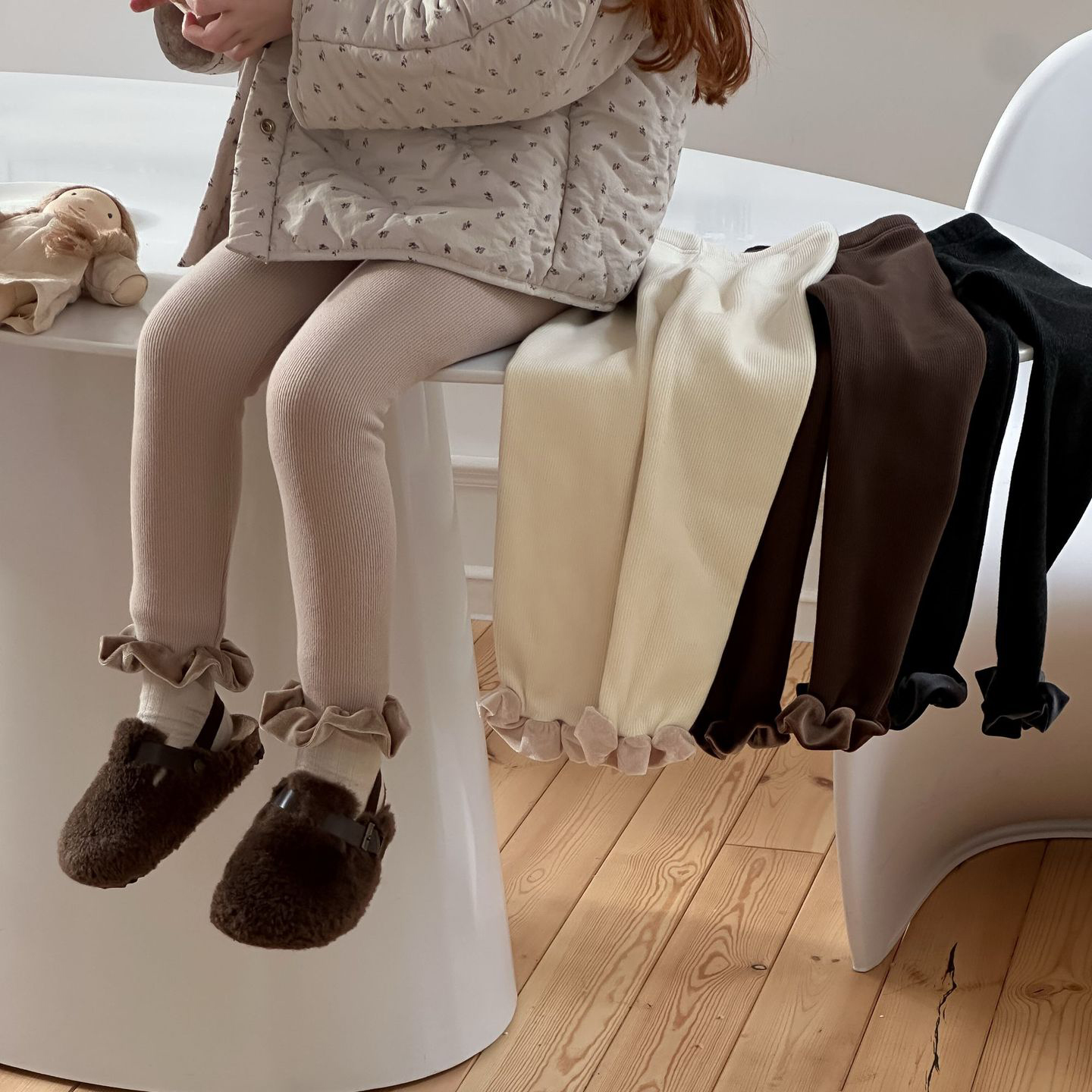 女童一体绒打底裤花边加绒弹力裤
