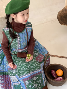 女童连衣裙秋冬2023新款背心裙童装碎花裙加厚小女孩宝宝裙子夹棉