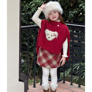 女童加绒格子半身裙2025冬季 小女孩圣诞短裙宝宝A字裙洋气潮 新款
