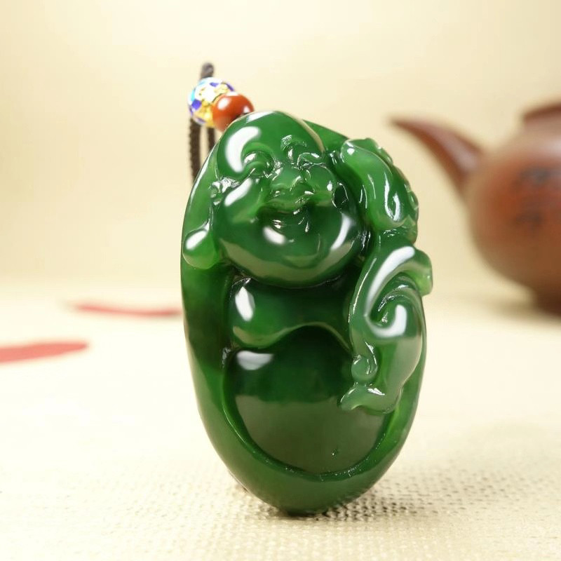 今石缘 碧玉笑佛挂件玉石弥勒佛玉佩约39*25*15毫米 送证书包装