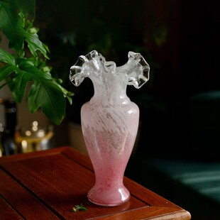 粉色渐变雪花透明色鱼尾裙礼服造型芬顿美人瓶手工琉璃插花器摆件
