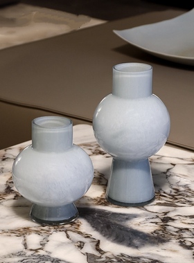 冷烟灰色亮瓷玉感纯手工玻璃花瓶小口大肚葫芦插花器家居装饰摆件