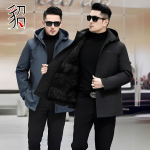 整貂 貂毛内胆 派克服 男士水貂皮草 冬季新款外套皮毛一体可脱卸