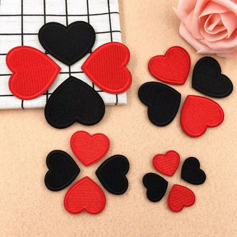 爱心布贴衣服羽绒服帽子补丁贴修补破洞刺绣红色心形图案装饰贴布