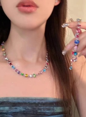 2025夏日新款多巴胺糖果彩色水晶项链轻奢小众爆款锁骨链颈链女